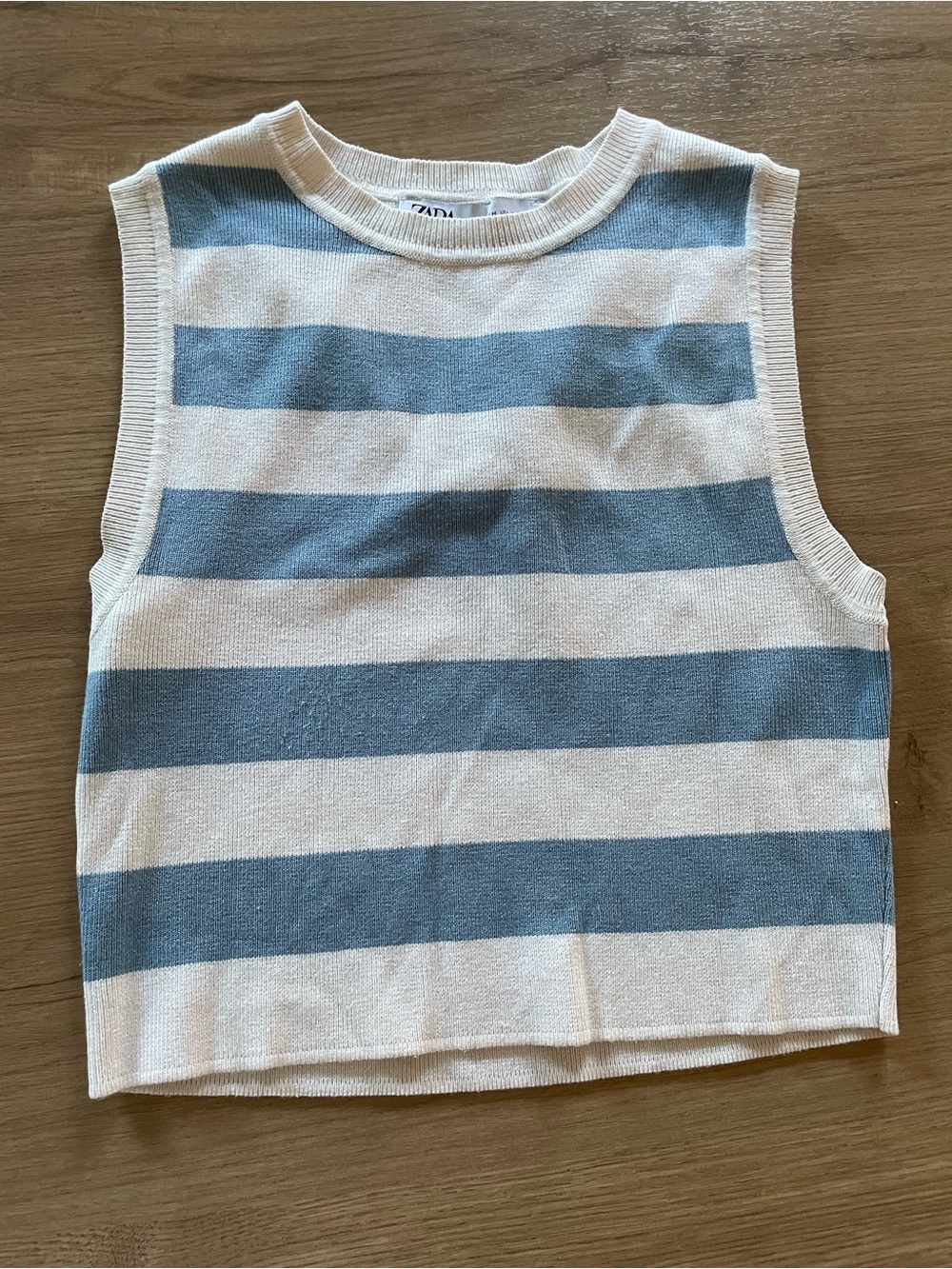 Zara Striped Sleeveless Cropped Knit Top - Deep Blue & White